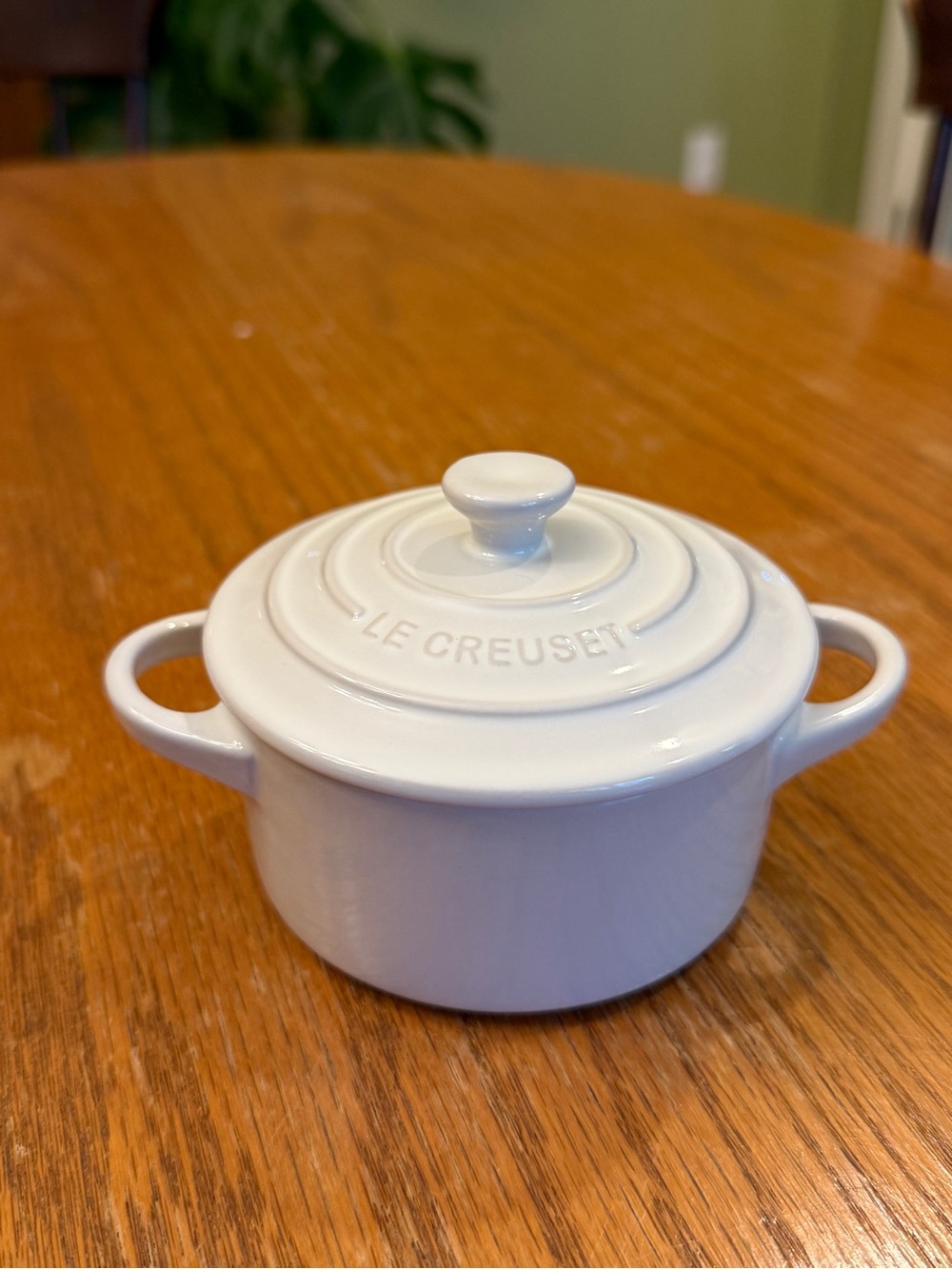 Le Creuset Mini Round Stoneware Cocotte White Good Used Condition